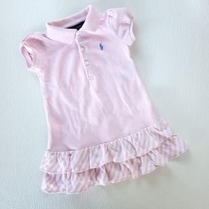 Ralph Lauren Pink Stripe Flounce Dress Cap Sleeves Girls Size 9 Months